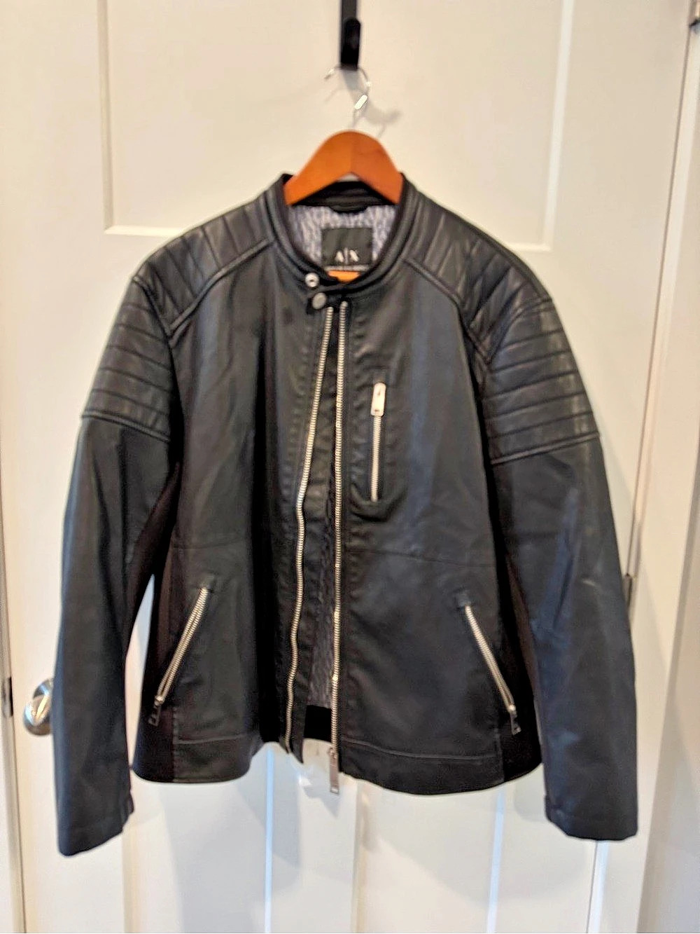 Armani Exchange Vegan Leather Moto Jacket Black XL
